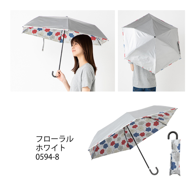 UV晴雨兼用ミニ傘 シルバー／フローラル ＜ひんやり傘＞