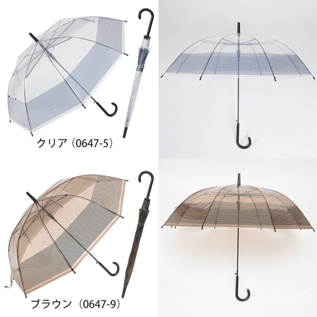 透明プリントジャンプ傘 ボーダー 60cm×8本 ビニール傘 【日傘と