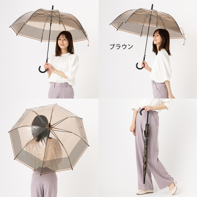 透明プリントジャンプ傘 ボーダー 60cm×8本 ビニール傘 【日傘と