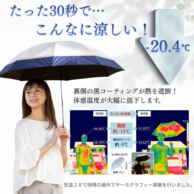 日傘 クールプラス UV遮熱遮光折傘 切継（晴雨兼用） 50cm×8本骨