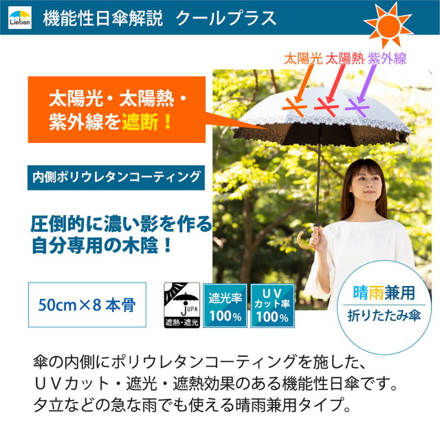 45R 花柄 ネイビー 日傘 雨傘　木製持ち手 入手困難品 Lieben 日傘 折りたたみ UV遮熱遮光折傘 花柄刺繍 （晴雨兼用