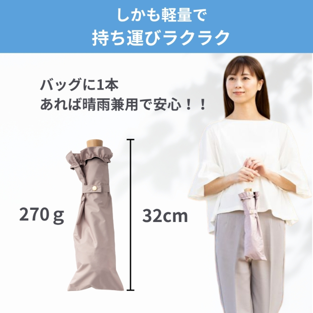 日傘 クールプラス UV遮熱遮光折傘 フリル（晴雨兼用） 50cm×8本骨