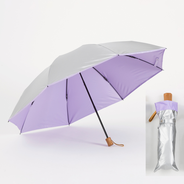 3連休お値下げ！！PaulSmith ピンストライプ長傘　カラー骨パープル UV 晴雨兼用 大きい3つ折傘 60cm×8本骨 シルバー ＜ひんやり傘＞