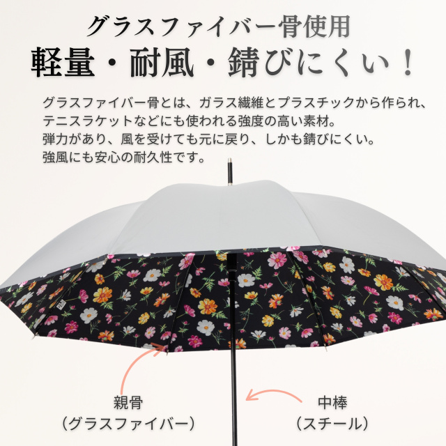 UV晴雨兼用ジャンプ傘 シルバー／花柄 55cm｜傘と日傘専門店【リーベン】