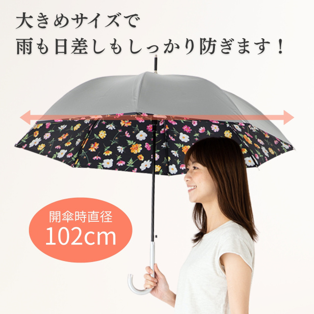 UV晴雨兼用ジャンプ傘 シルバー／花柄 55cm｜傘と日傘専門店【リーベン】