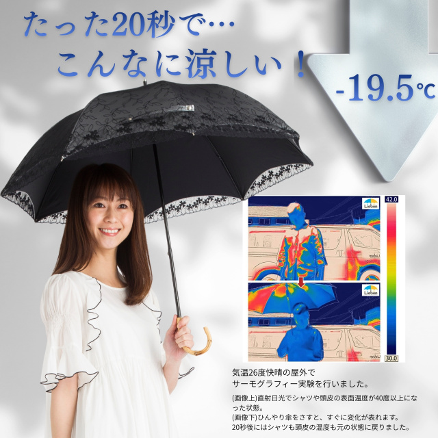 日傘 UVコンパクト長傘 シルバーレース 竹手元｜日傘専門店【リーベン】