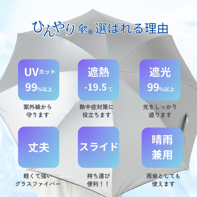 日傘 UV晴雨兼用コンパクト長傘シルバー｜日傘専門店【リーベン】