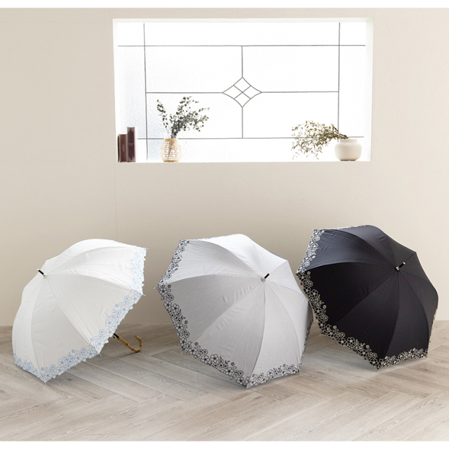 UV遮熱遮光ジャンプ傘 花柄刺繍 晴雨兼用 55cm×8本骨 ＜クールプラス  