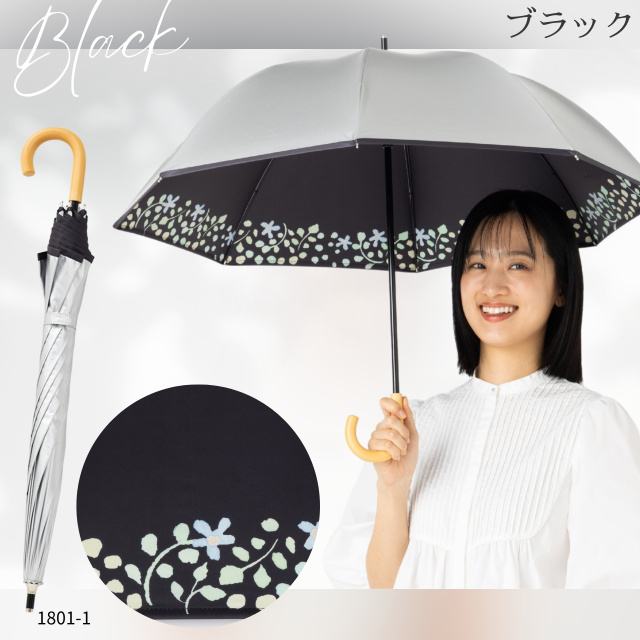 UV 晴雨兼用ショート傘 水彩風花柄 シルバー 50cm ひんやり傘 LIEBEN-1801
