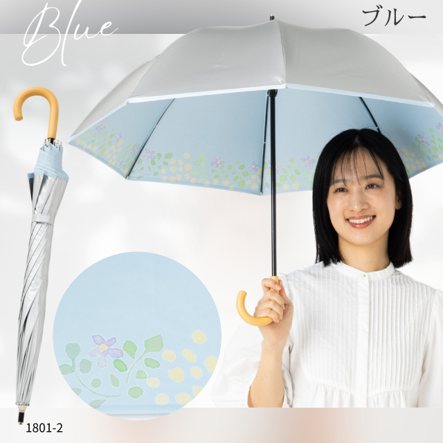 UV 晴雨兼用ショート傘 水彩風花柄 シルバー 50cm ひんやり傘 LIEBEN-1801