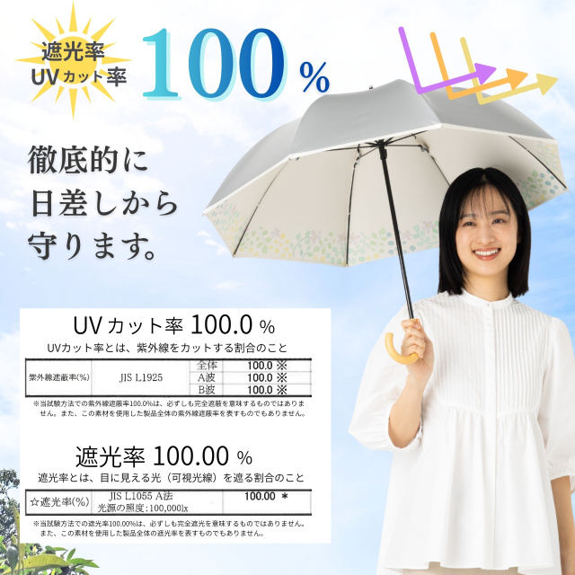 UV 晴雨兼用ショート傘 水彩風花柄 シルバー 50cm ひんやり傘 LIEBEN-1801