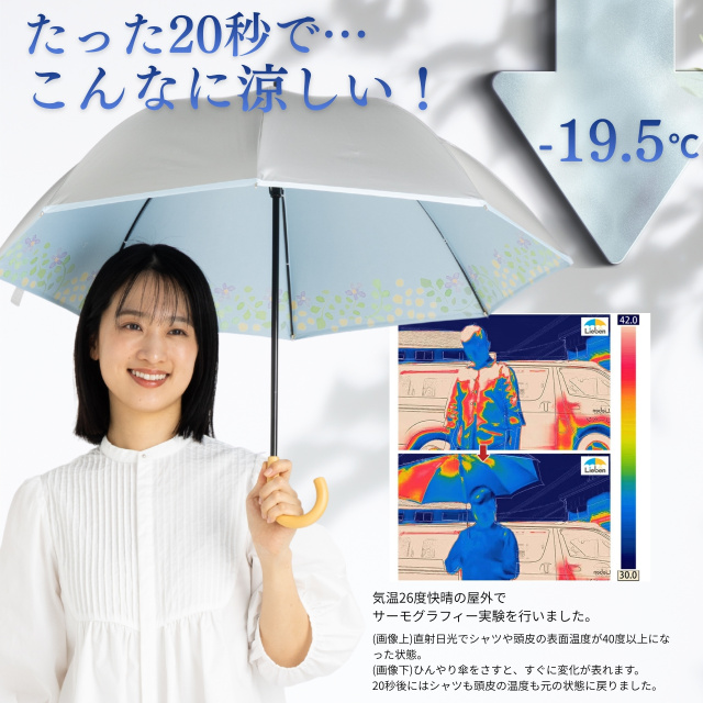 UV 晴雨兼用ショート傘 水彩風花柄 シルバー 50cm ひんやり傘 LIEBEN-1801