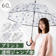 【2026年新柄(リーフネイビー)追加】透明プリントジャンプ傘　60cm　ビニール傘 　LIEBEN-0647,0648,0649 【送料無料(一部地域除く】