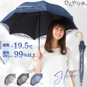 UVコンパクト長傘　シルバー／レース　50cm　竹手元　LIEBEN-1446 【送料無料(一部地域除く】