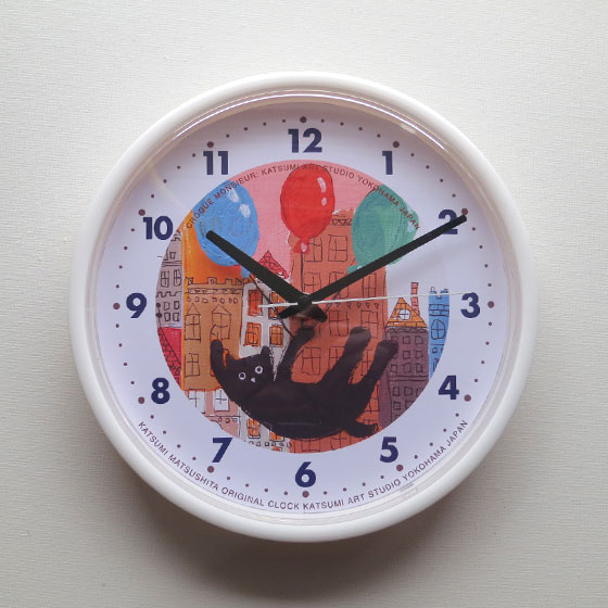 【猫柄】カツミアート（松下カツミ）掛け時計：風船