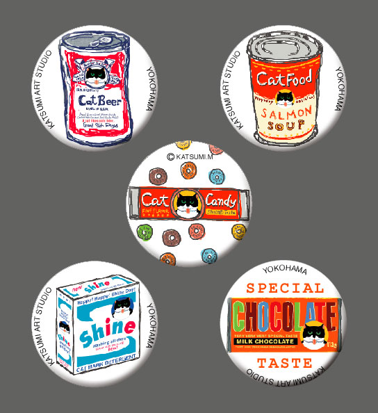 【猫柄】カツミアート（松下カツミ）缶バッチ：ニッキー-B（5個入り）