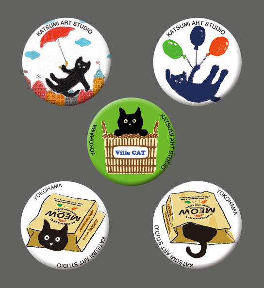 カツミアート猫柄缶バッチ：クロックムッシュ-C