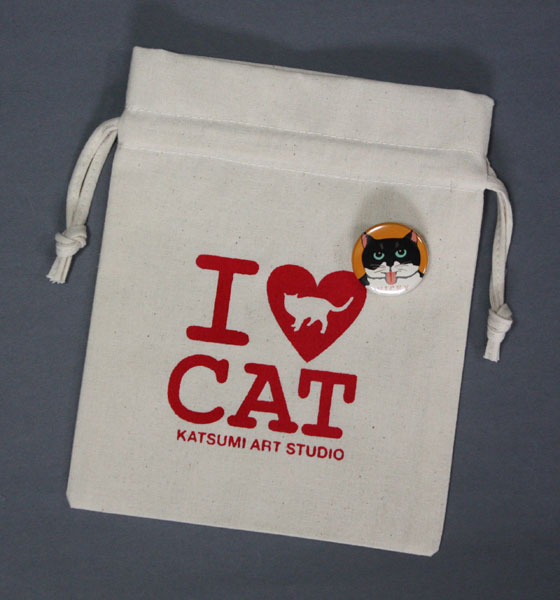 【猫柄】カツミアート（松下カツミ）猫柄きんちゃく袋：I LOVE CAT