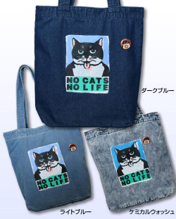 【猫柄】カツミアート（松下カツミ）トートバッグ（中）：NO CATS NO LIFE