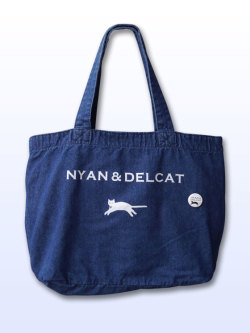 猫柄】カツミアート（松下カツミ）デニムトートバッグ（特大）：NYAN