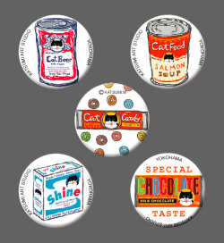 【猫柄】カツミアート（松下カツミ）缶バッチ：ニッキー-B（5個入り）