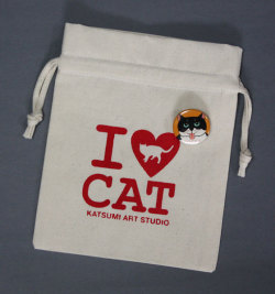 【猫柄】カツミアート（松下カツミ）猫柄きんちゃく袋：I LOVE CAT