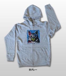 【猫柄】カツミアート（松下カツミ）メンズパーカー：アンディ（フロントジッパーつき）