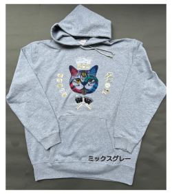 【猫柄】カツミアート（松下カツミ）パーカー：ワンオフパーカー：Style.024（XLサイズ）