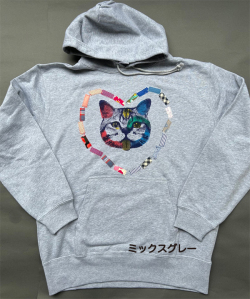 【猫柄】カツミアート（松下カツミ）パーカー：ワンオフパーカー：Style.025（Lサイズ）