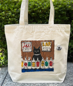 【猫柄】カツミアート（松下カツミ）トートバッグ（大）：BAR-SORAMIMI（ナチュラル）