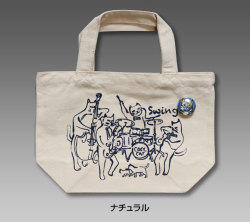 【猫柄】カツミアート（松下カツミ）トートバッグ-D：スイングキャット （ナチュラル）