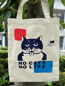 【猫柄】カツミアート（松下カツミ）キャンバスフラットトートバッグ（A4）：ニッキー