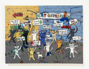 原画作品F6（ジクレー版画）松下カツミ：猫の集会