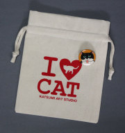 【猫柄】カツミアート（松下カツミ）猫柄きんちゃく袋：I LOVE CAT