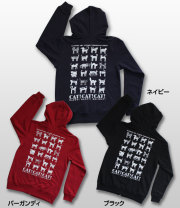 【猫柄】カツミアート（松下カツミ）メンズパーカー：CAT!CAT!CAT!