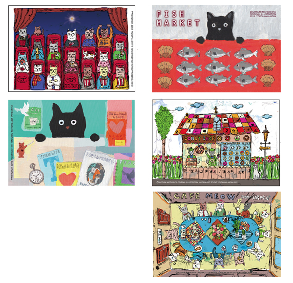 【猫柄】カツミアート（松下カツミ）ポストカード-12