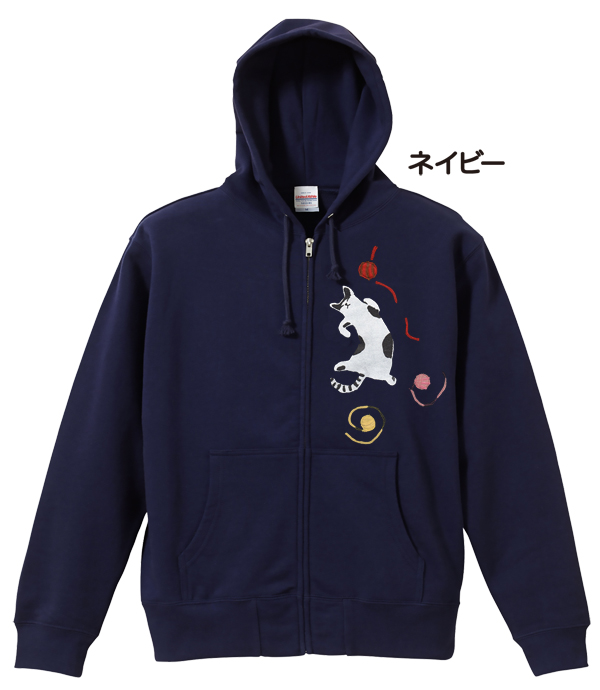 【猫柄】カツミアート（松下カツミ）パーカー：ワンオフパーカー：Style.012（Lサイズ）
