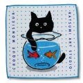 猫柄タオルハンカチ：金魚鉢