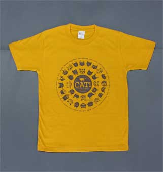 カツミ猫柄T-シャツ：サークルキャット（ゴールドイエロー）