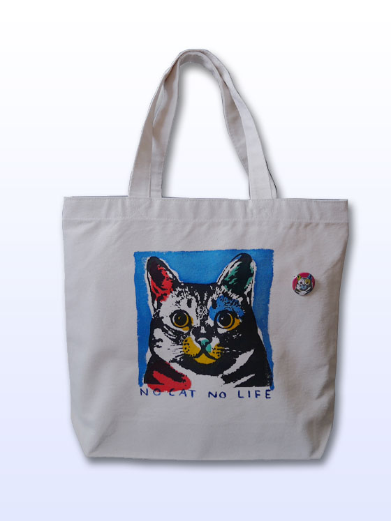 感謝価格　SALE ラスト一点　猫柄　トートバッグ　くるみボタン付き　人気 猫柄】カツミアート（松下カツミ）トートバッグ（大）：アンディ