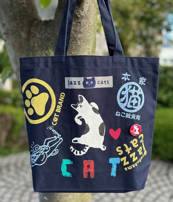 【猫柄】カツミアート（松下カツミ）トートバッグ（大）：キャットアート-No.25