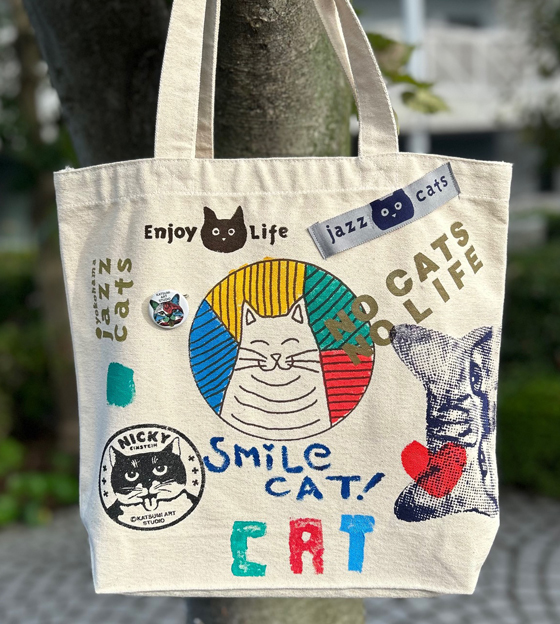 【猫柄】カツミアート（松下カツミ）トートバッグ（大）：キャットアート-No.27