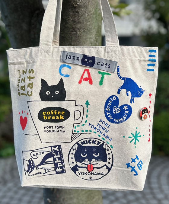 【猫柄】カツミアート（松下カツミ）トートバッグ（大）：キャットアート-No.28