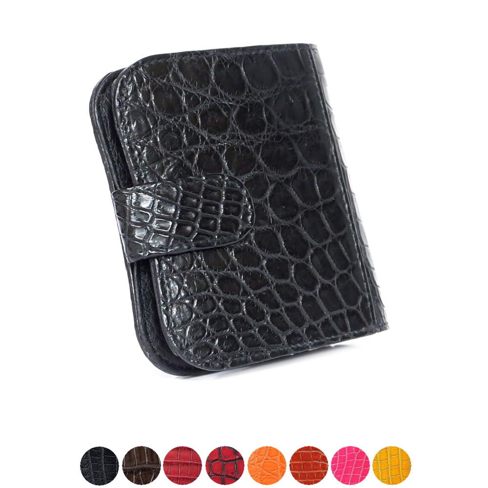 【クロコダイル】二つ折り スナップボタン ハーフウォレット hfw007