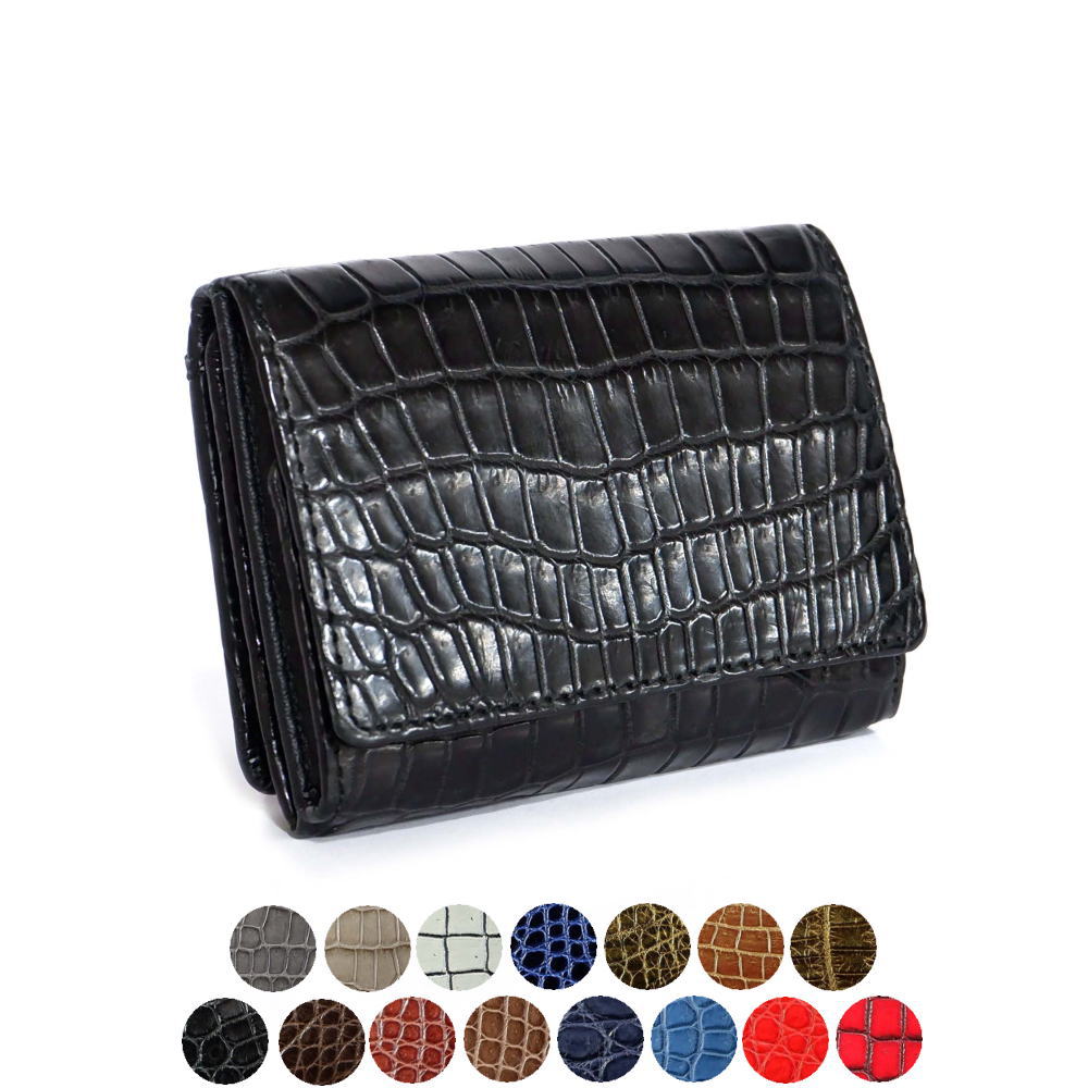 【クロコダイル】三つ折り スナップボタン ミニウォレット hfw008