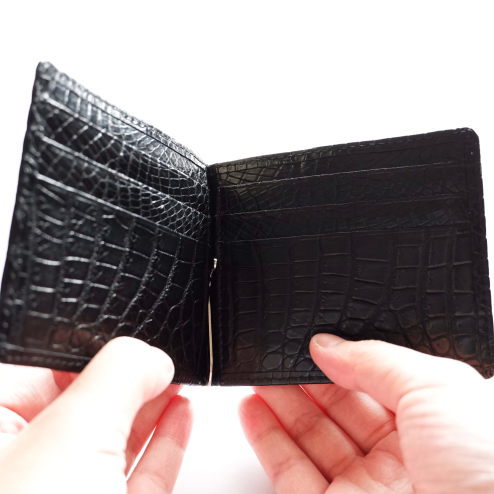 クロコダイル革 レザーマネークリップ 札ばさみ | 手染めクロコダイル