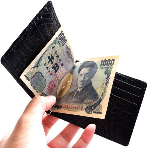 クロコダイル革 レザーマネークリップ 札ばさみ | 手染めクロコダイル