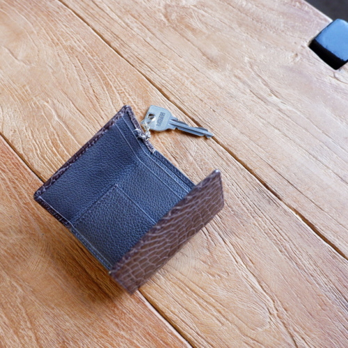 クロコダイル革 三つ折り スナップボタン ミニウォレット | 手染め