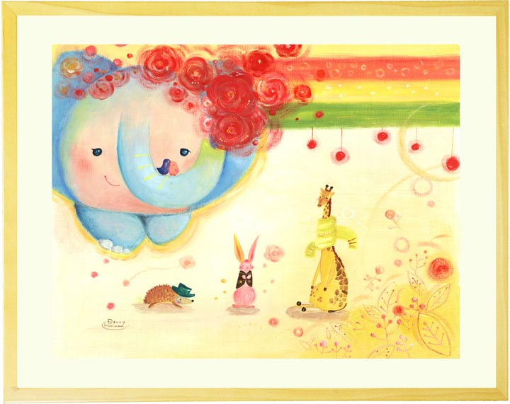 子供部屋に合うゾウとウサギとハリネズミかわいい絵画
