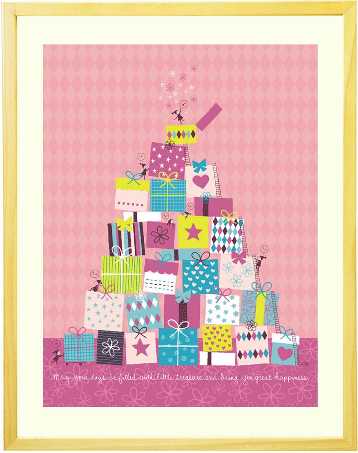 かわいいピンクのイラスト絵画(女性画家Kellie)